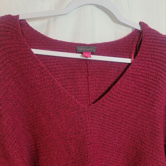 Vince Camuto NEW V Neck Balloon Sleeve Sweater Womens Small Berry Red Christmas - Picture 3 of 12